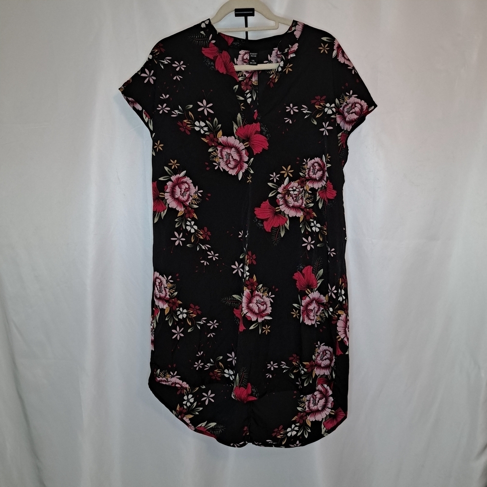 Emily Rose Black Floral Knee Dress Womens 1XL #64
